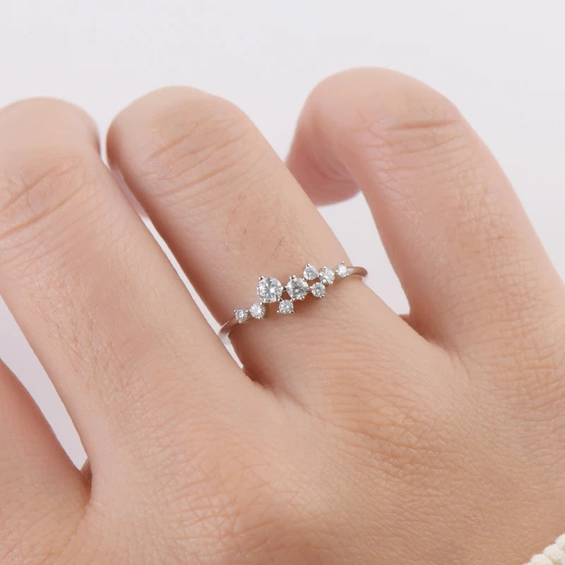 Round Moissanite Diamond Rings for Women Silver 925 Original Certified Charm Accesories Fine Jewelry