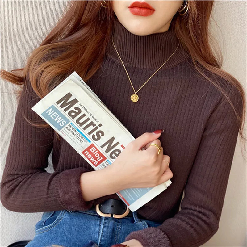 Women's Turtleneck Sweater Retro Lining Thickened Inner Wear Thermal Knitting Bottoming Shirt