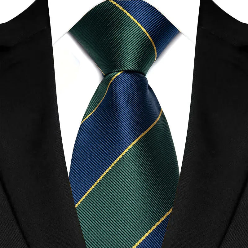 Luxury 8CM Mens Necktie Green Color Stripes Floral Solid Ties For Man Groom Jacquard Woven Neck Tie For Business Wedding Party