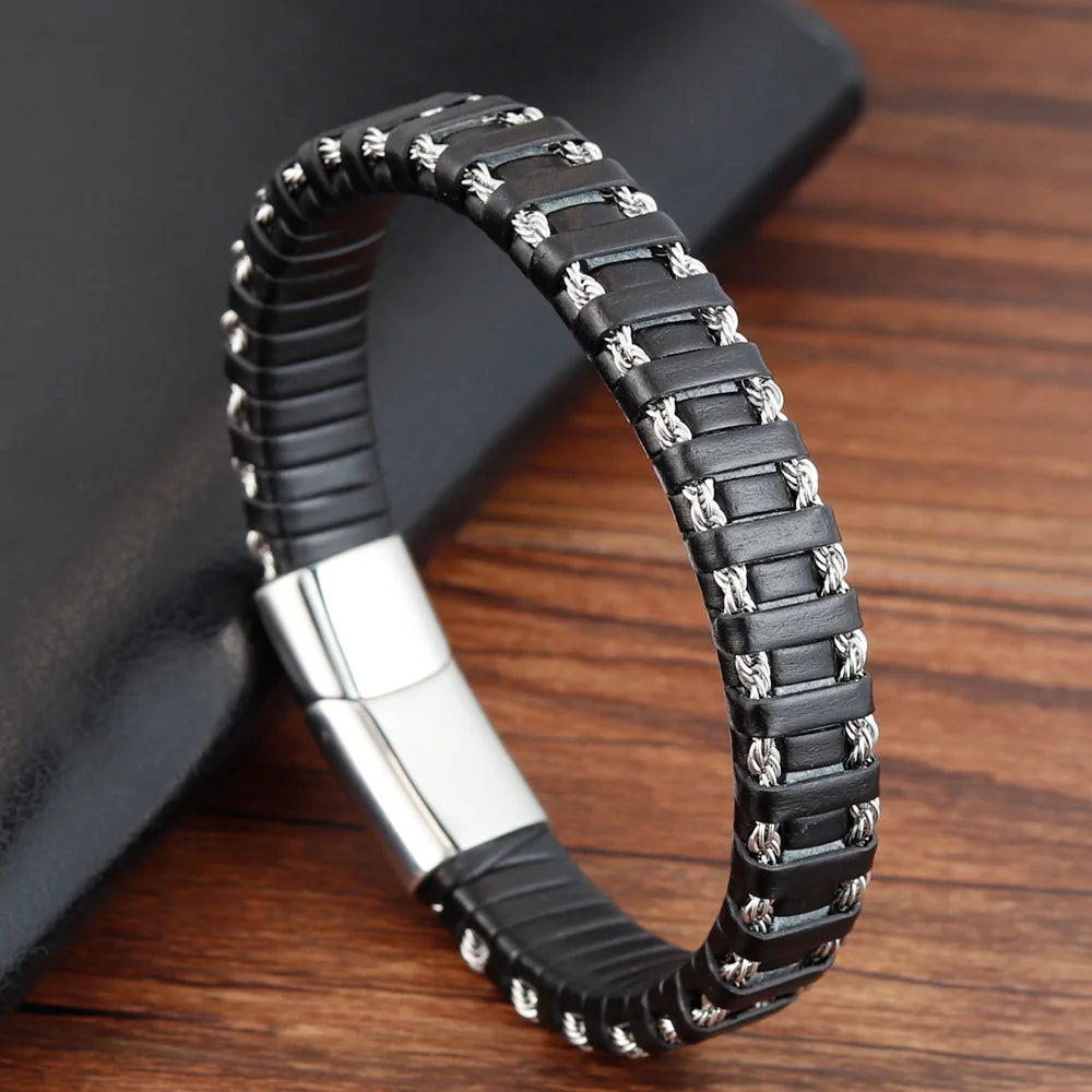 Leather Bracelet Infinity Shape Special Popular Pattern Men's Bracelet for Men Stainless Steel Jewellery Accessories Gift