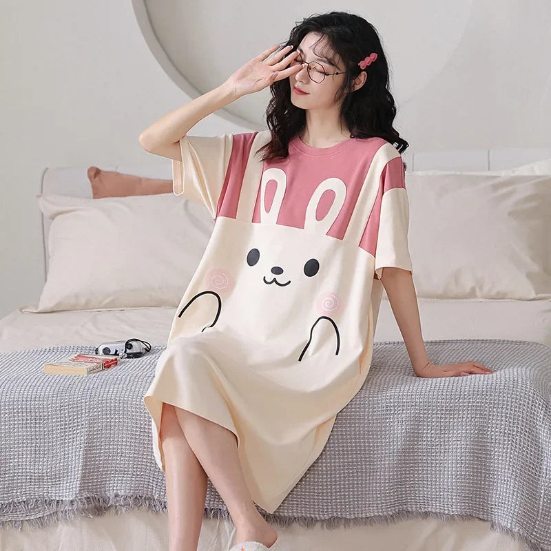 Women's  Cotton Sweet Short Sleeve Nightgown Sleep Dress Outerwear Home Clothes Dress