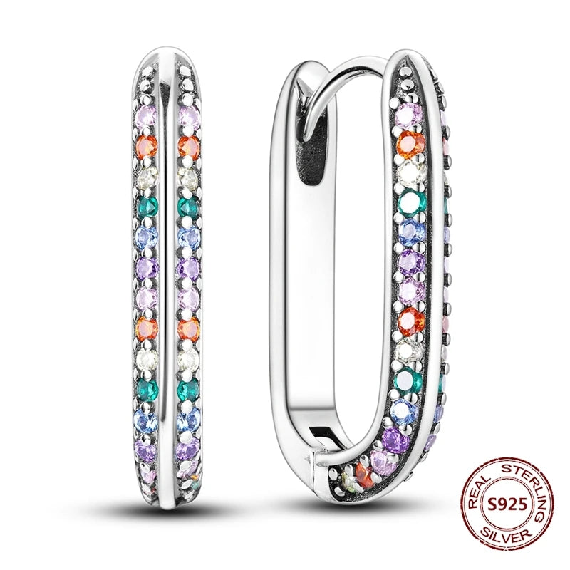 Purple Zircon Hoop Earrings 925 Sterling Silver Original U-shaped Liquid Metal Love Heart Fashion Earrings For Women Jewellery