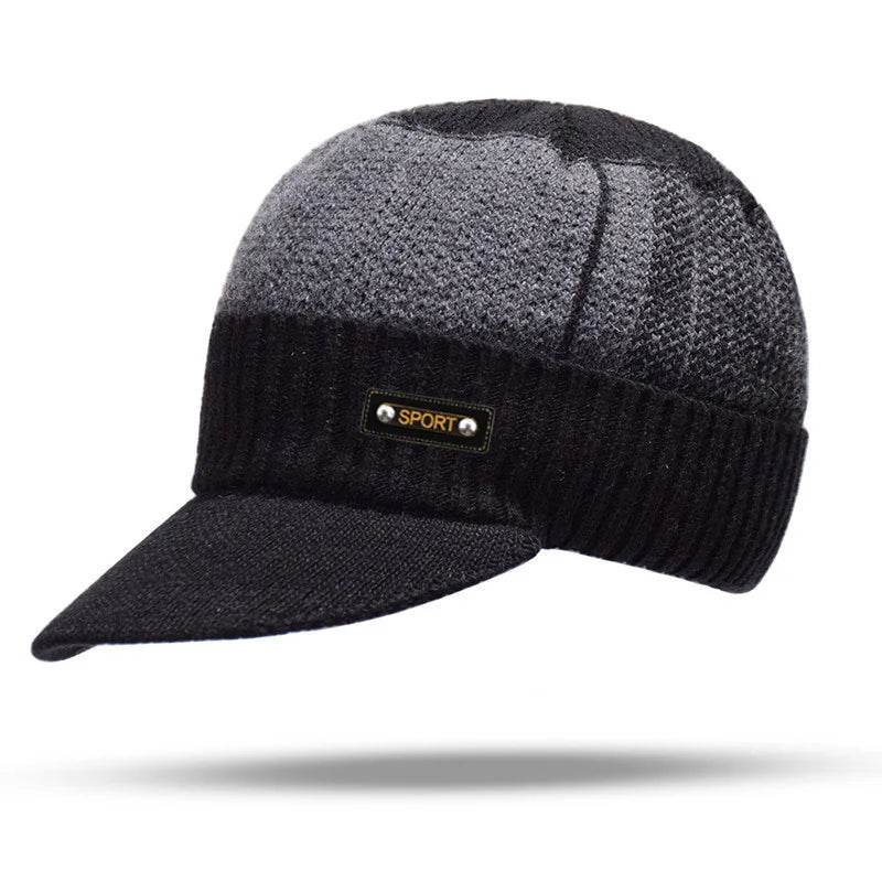 Men Winter Knitted Hat Outdoor Cycling Ear Protection Warmth Peaked Cap Casual Fashion Sunhat