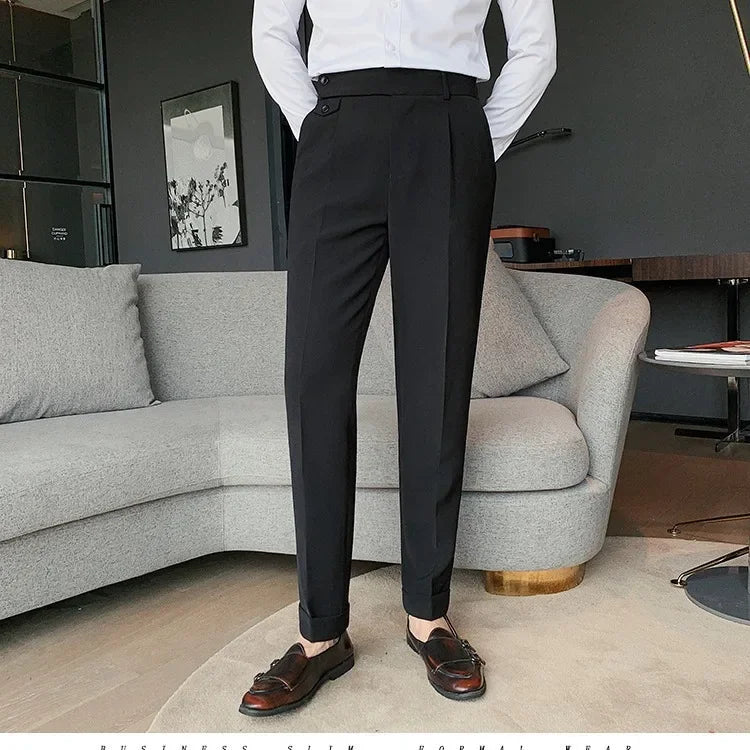 Men's Nine-Point Two-Piece Suit Pants Loose Fit Business Casual Straight Leg Lightweight Trousers Anti-Wrinkle Smooths