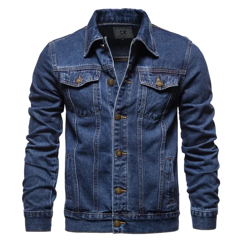 Men's Cotton Lapel Denim Jacket – Casual Solid Color Streetwear, High-Quality Slim Fit Jeans Jacket for Autumn