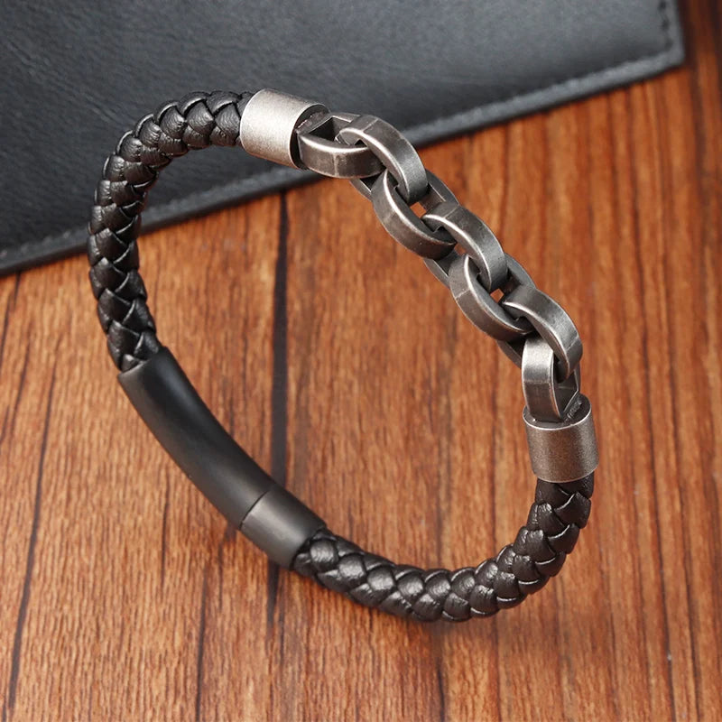 Leather Bracelet Infinity Shape Special Popular Pattern Men's Bracelet for Men Stainless Steel Jewellery Accessories Gift