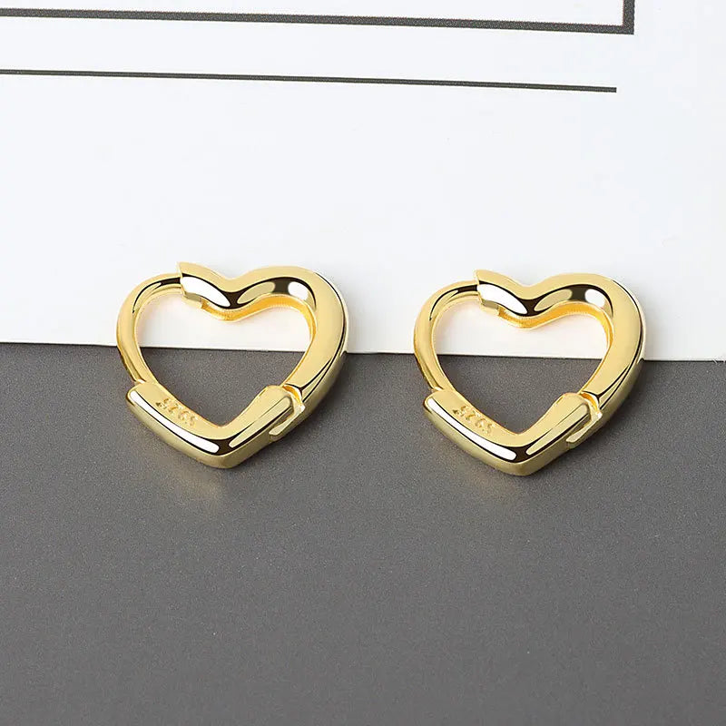 925 Sterling Silver Fashion Smooth Love Heart Hoop Earrings Simple Cute Heart Circle Piercing Earring Ear Buckle Jewellery