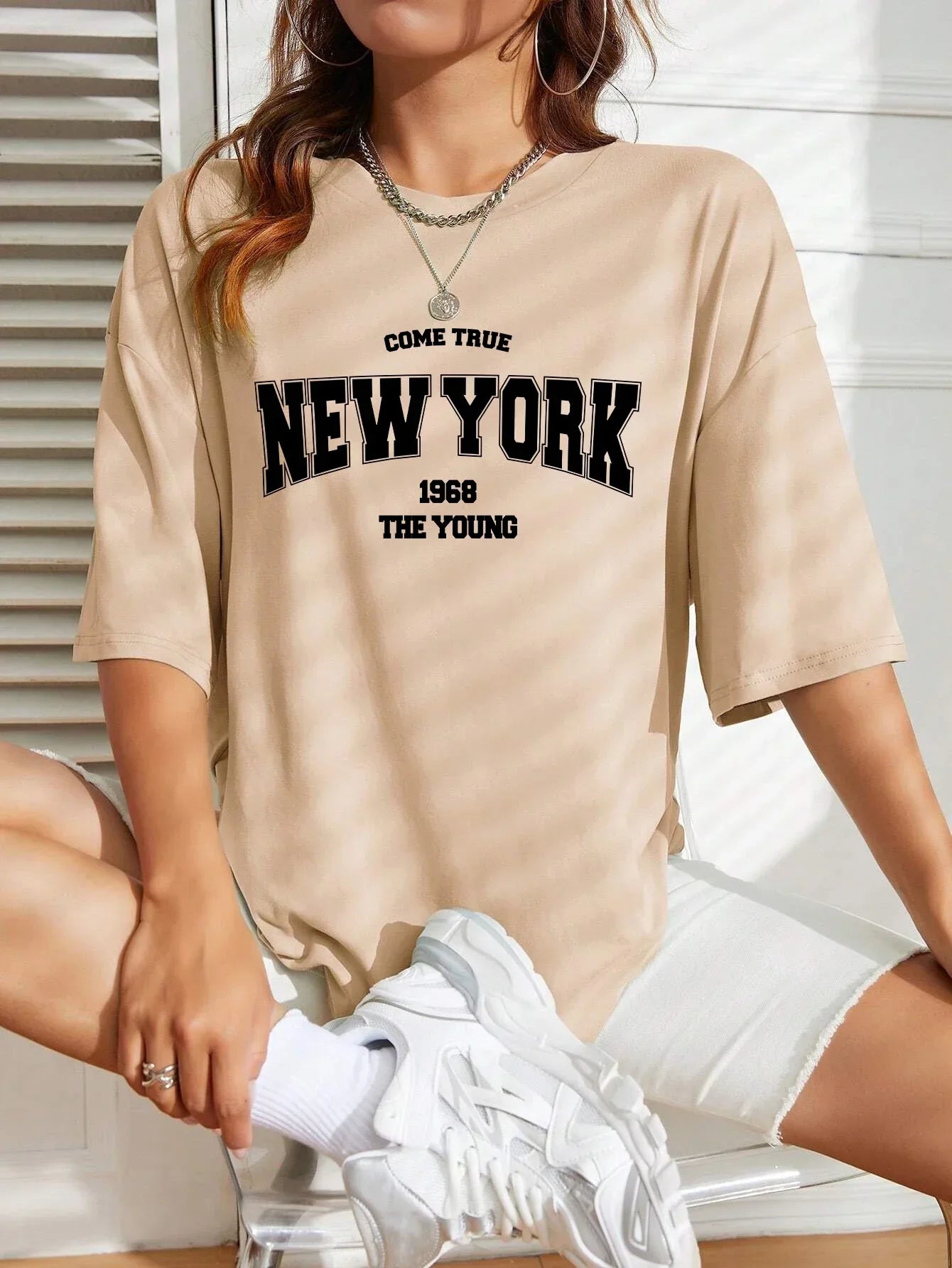 The New York Is Young Woman T-shirt Girl Oversize Daily Top Female Creativity Street t-shirt Individual Casual Clothes