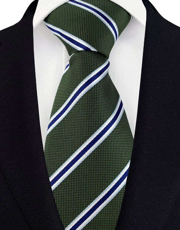 Luxury 8CM Mens Necktie Green Color Stripes Floral Solid Ties For Man Groom Jacquard Woven Neck Tie For Business Wedding Party