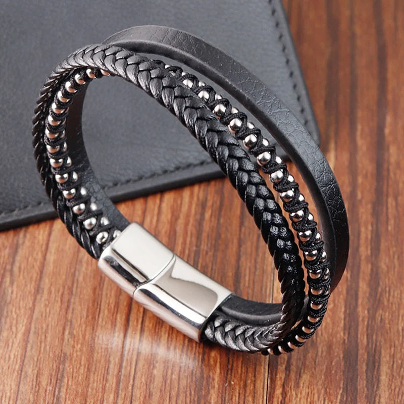 Leather Bracelet Infinity Shape Special Popular Pattern Men's Bracelet for Men Stainless Steel Jewellery Accessories Gift