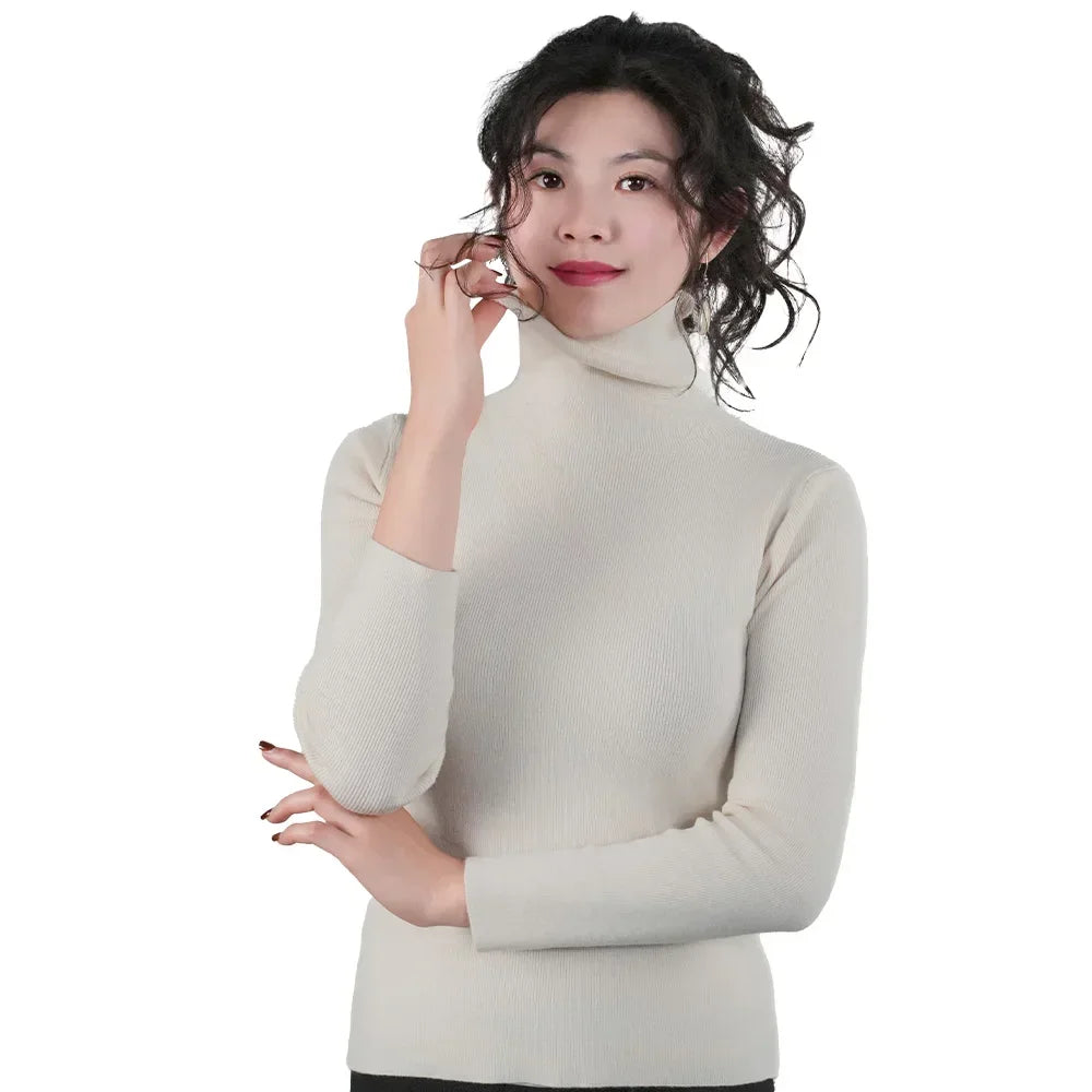 Women Long Sleeve Sweater High Collar Thermal Tops Turtleneck Woman Winter Thin Slim Jumpers Choker Sweaters