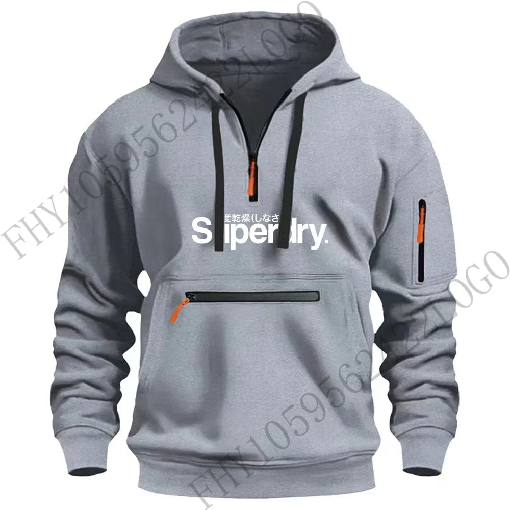 Autumn and winter men's outdoor hooded long-sleeved hoodie hoodie design multi-zipper hoodie casual sports pullover