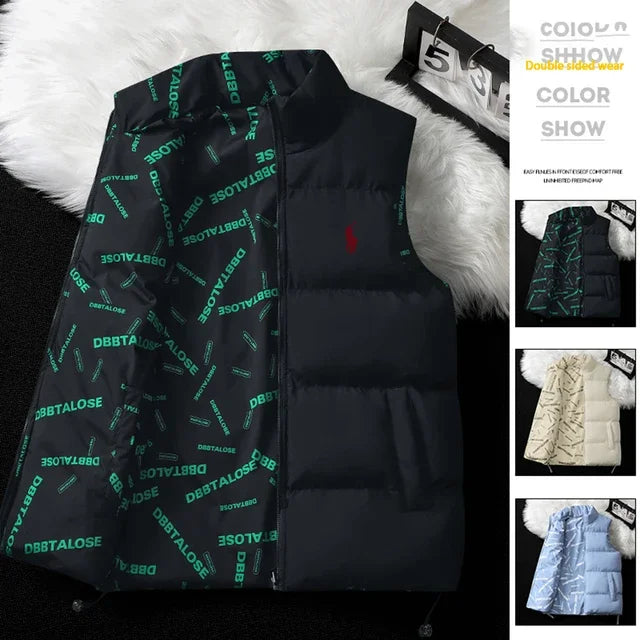 men's double-sided vest winter sleeveless jacket, thick and warm, sporty and fashionable top, casual street jacket