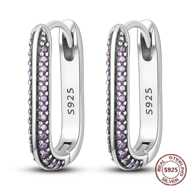 Purple Zircon Hoop Earrings 925 Sterling Silver Original U-shaped Liquid Metal Love Heart Fashion Earrings For Women Jewellery