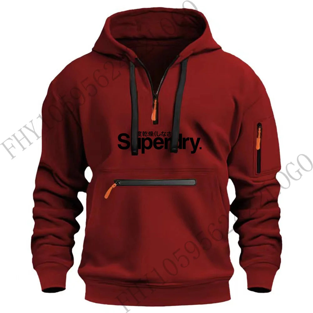 Autumn and winter men's outdoor hooded long-sleeved hoodie hoodie design multi-zipper hoodie casual sports pullover