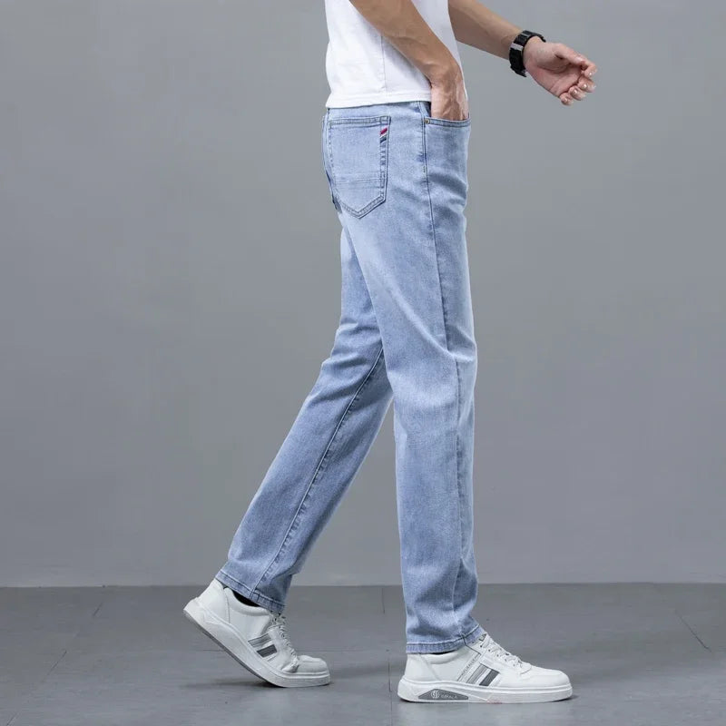 Jeans for Men Stretch Straight Comfortable Casual Denim Long Pants Classic Style Male