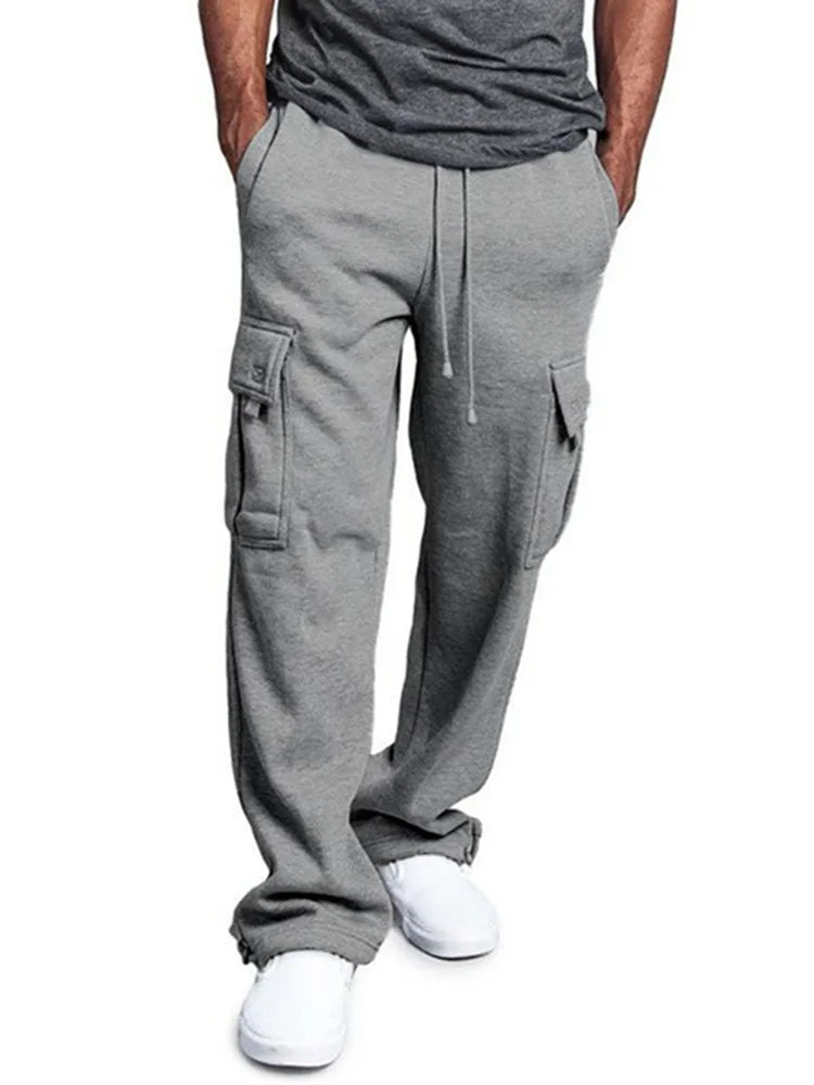 Mens Sweatpants Straight Fit Joggers for Sports and Streetwear Loose Oversized Drawstring Long Pants Men Multi-Pocket Pants