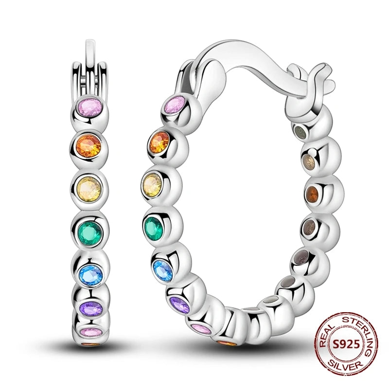 Purple Zircon Hoop Earrings 925 Sterling Silver Original U-shaped Liquid Metal Love Heart Fashion Earrings For Women Jewellery