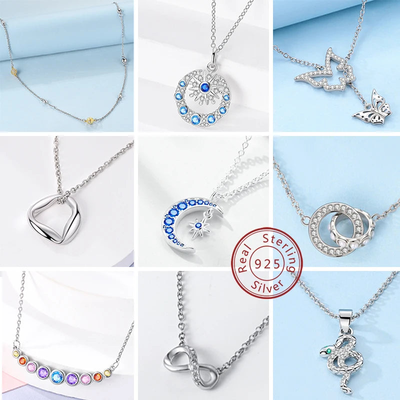 925 Sterling Silver Necklace Zircon Heart Butterfly Simple Necklaces For Women Jewellery Gift Female