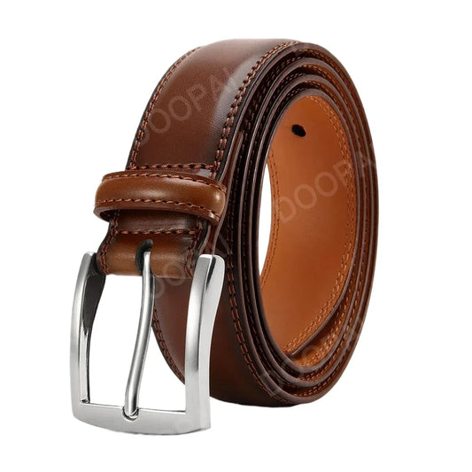 High Quality Genuine Leather LONG Large Pin Buckle Metal Automatic Buckle Male Belts Strap Male