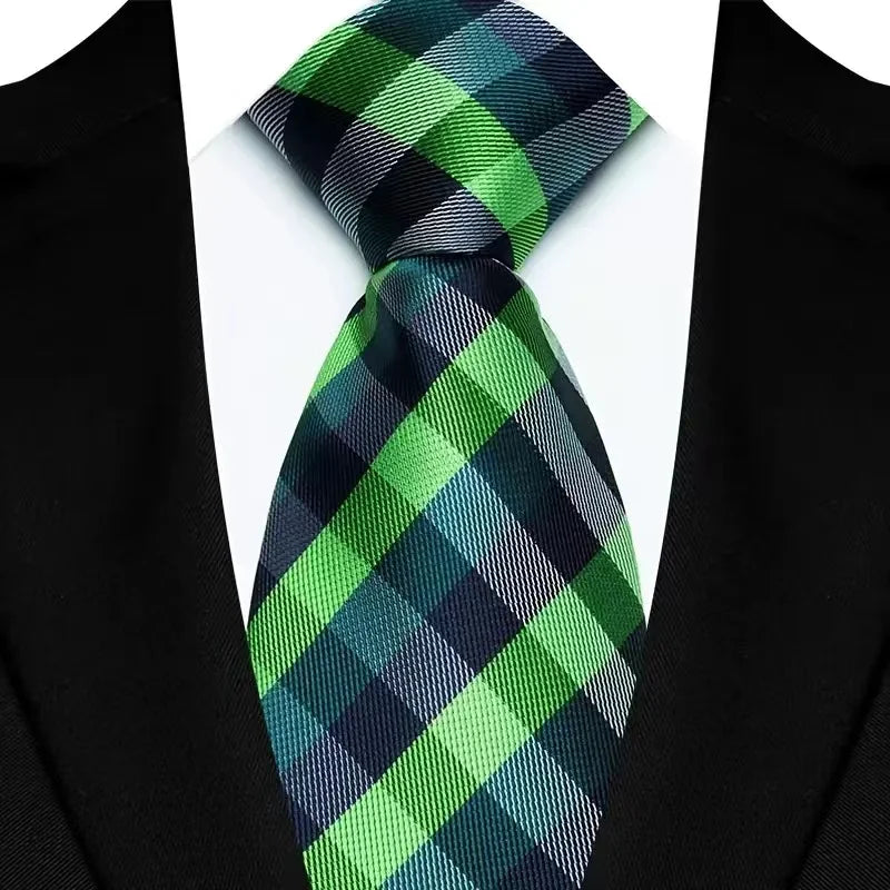 Luxury 8CM Mens Necktie Green Color Stripes Floral Solid Ties For Man Groom Jacquard Woven Neck Tie For Business Wedding Party