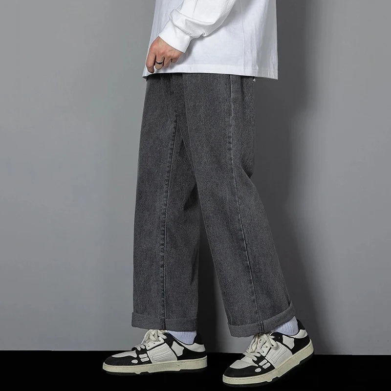 Simple Straight Leg Casual Jeans Male Baggy Streetwear Denim Pants Basic Youth Popular Daily Wide Leg Denim Trousers