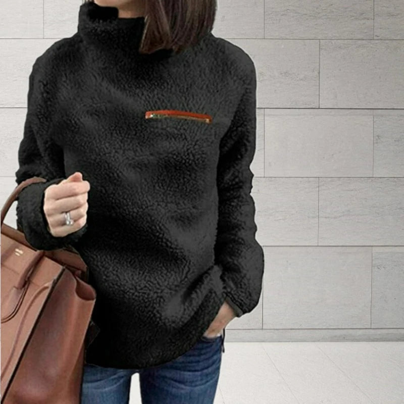 Super Soft and Comfortable Solid Color Turtleneck Pullover Women's Sweater Fashion Zipper Sexy Top Ladies Hipster Clothes