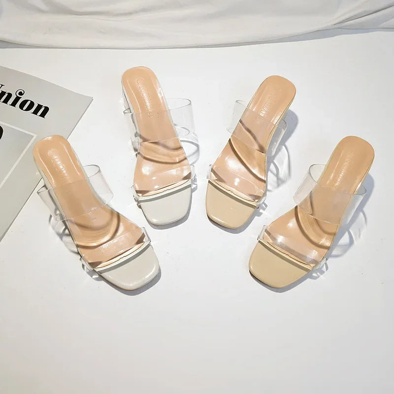 Women Pumps Sandals PVC Jelly Slippers Open Toe High Heels Women Transparent Perspex Slippers Shoes Heel Clear Sandals