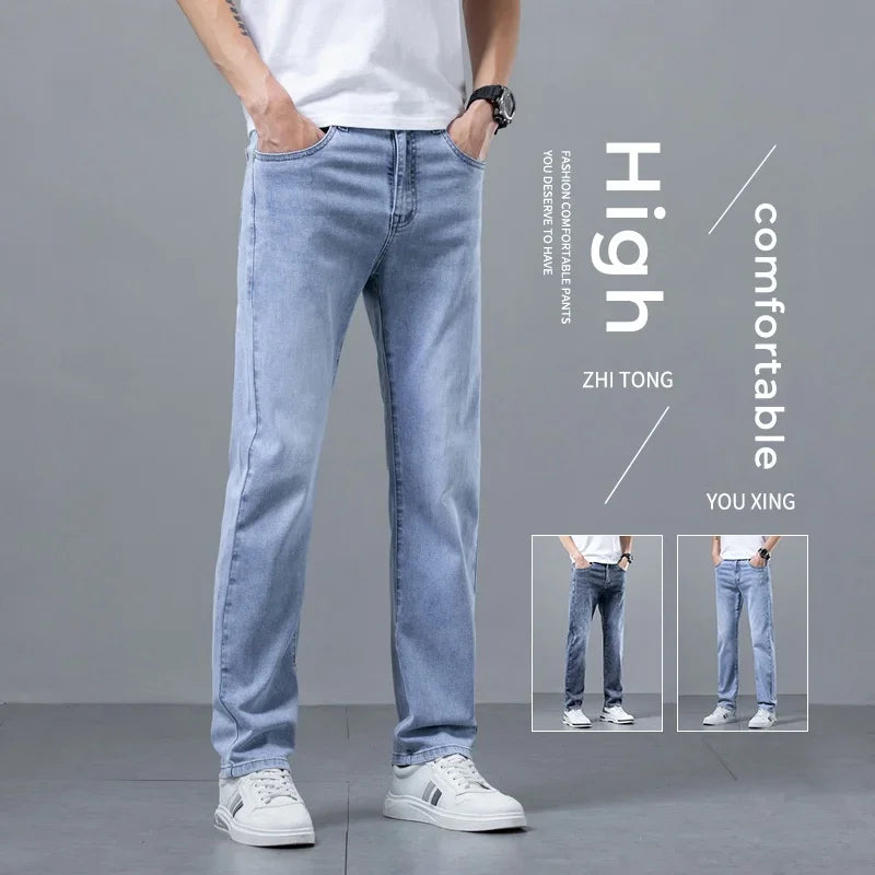 Jeans for Men Stretch Straight Comfortable Casual Denim Long Pants Classic Style Male