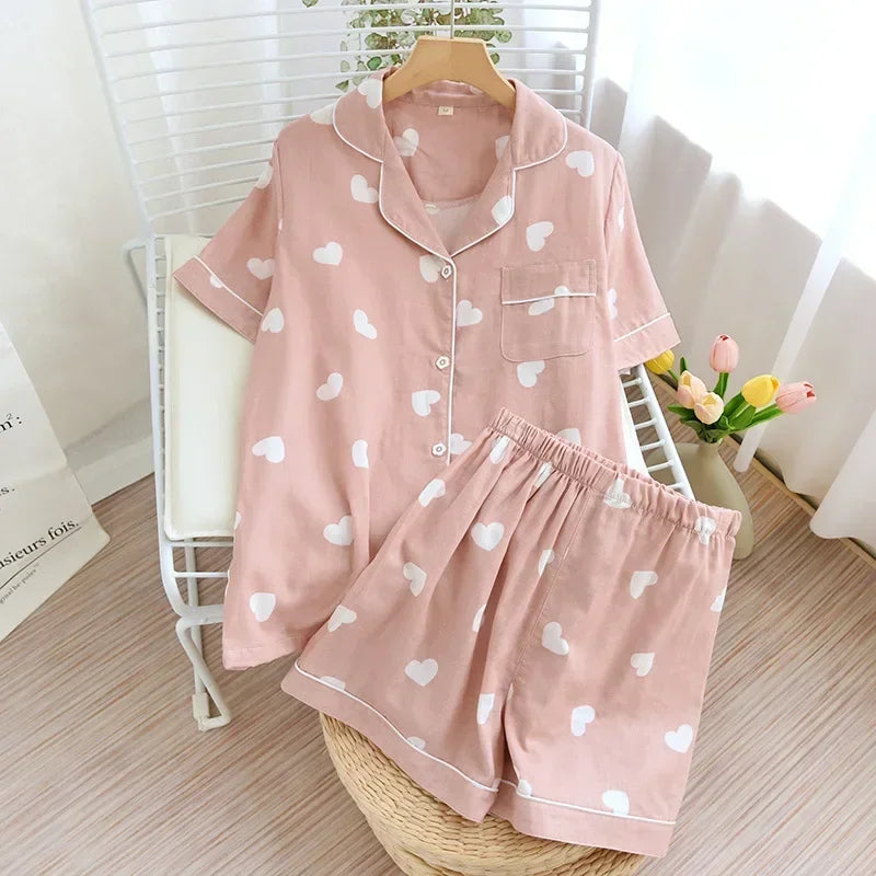 cotton short-sleeved shorts ladies pajamas set cute cartoon pajamas Japanese simple short pajamas women sleepwear