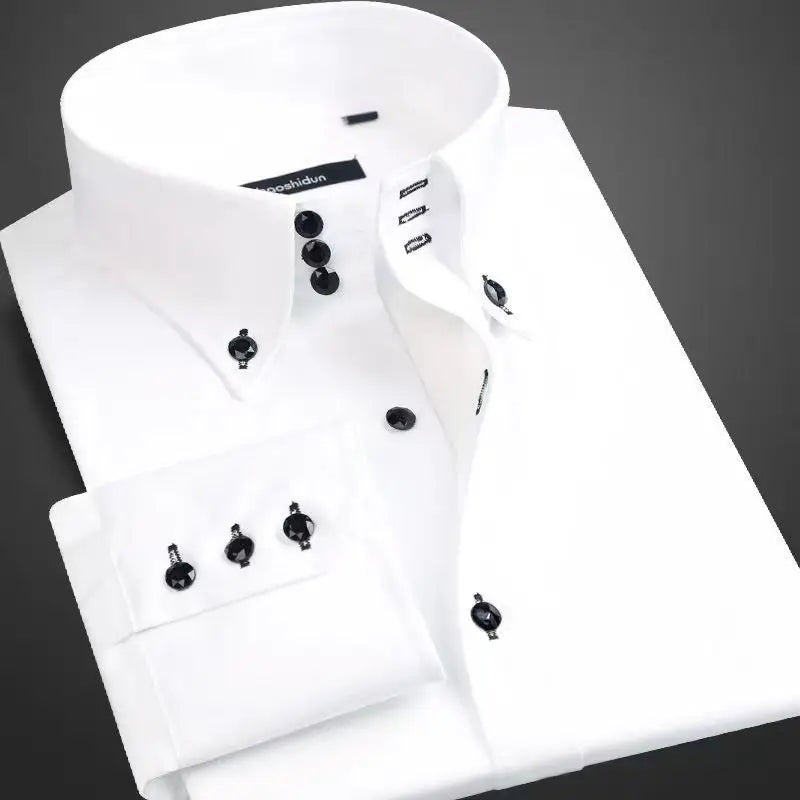 Dress Shirt for Men Button-down Collared Formal Business Long Sleeve Casual Korean Fashion Slim Fit Male Designer Shirts White