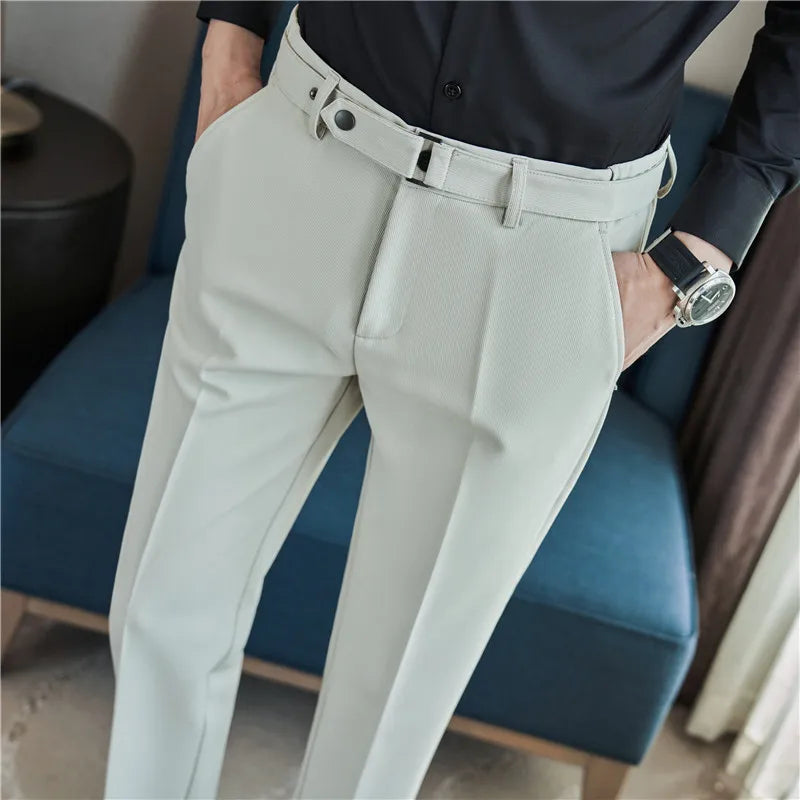 Formal Pants Business Men's British Style Solid Slim Casual Suit Pants Mens High Quality Office Social Ankle Trousers Streetwear