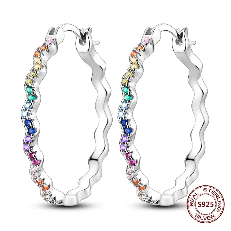 Purple Zircon Hoop Earrings 925 Sterling Silver Original U-shaped Liquid Metal Love Heart Fashion Earrings For Women Jewellery