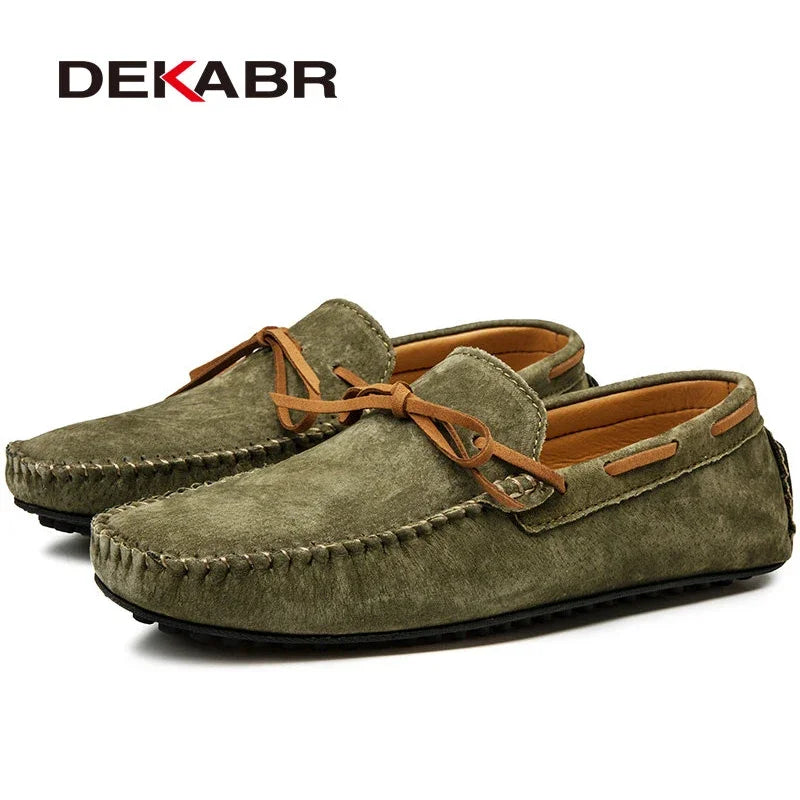 Casual Men Genuine Leather Shoes Summer Breathable Green Men's Loafers Leather Shoes Sapato Masculino Zapatos Hombre