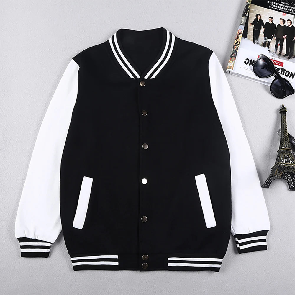 Black White Color Jacket Loose Oversized Clothes Casual Men Women Baseball Clothes Couple Street Coat Warm Fleece Jackets