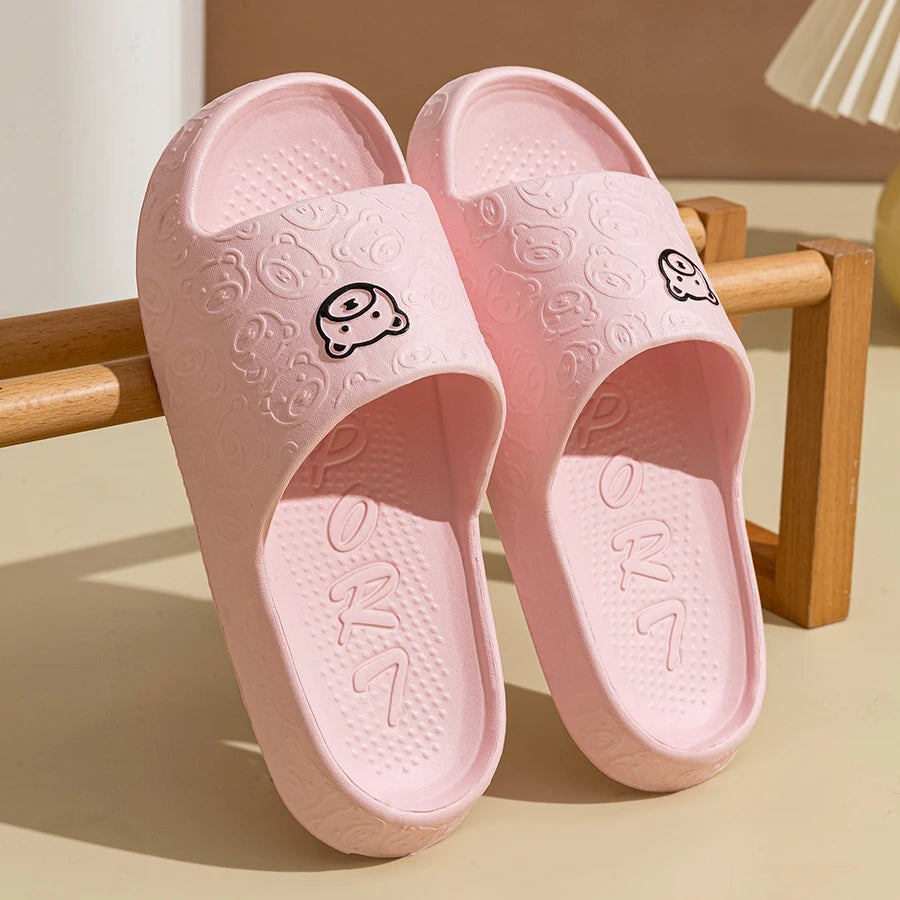 Fashion Men's Slippers Printing Little Bear Sandals Indoor Bathroom Non-slip Soft Women Dormitory Casual Shoes Couple