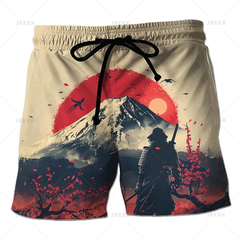 3D Japanese Samurai Warrior Printing Beach Shorts For Men Fashion Cool Streetwear Swimming Trunks Mens Clothing