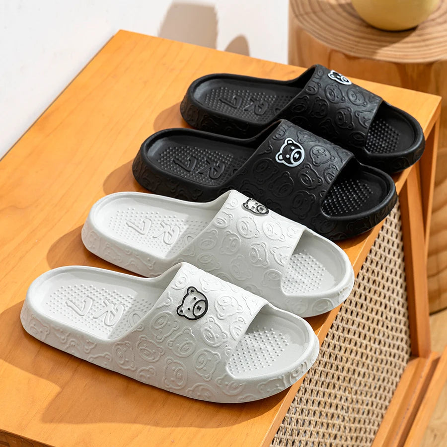 Fashion Men's Slippers Printing Little Bear Sandals Indoor Bathroom Non-slip Soft Women Dormitory Casual Shoes Couple