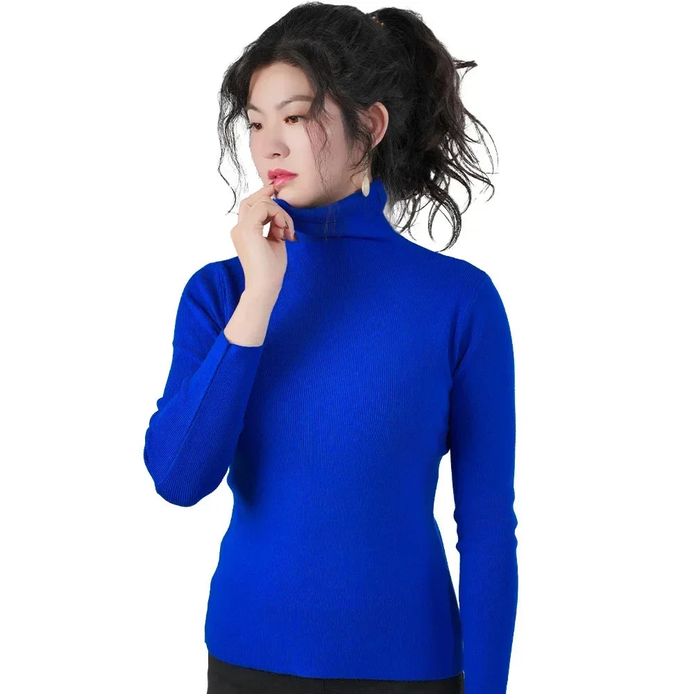 Women Long Sleeve Sweater High Collar Thermal Tops Turtleneck Woman Winter Thin Slim Jumpers Choker Sweaters