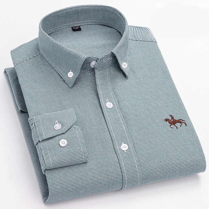 Cotton Oxford Shirt For Mens Long Sleeve Casual Business Regular-Fit Formal Dress Shirts Social Blouse Male Clothes