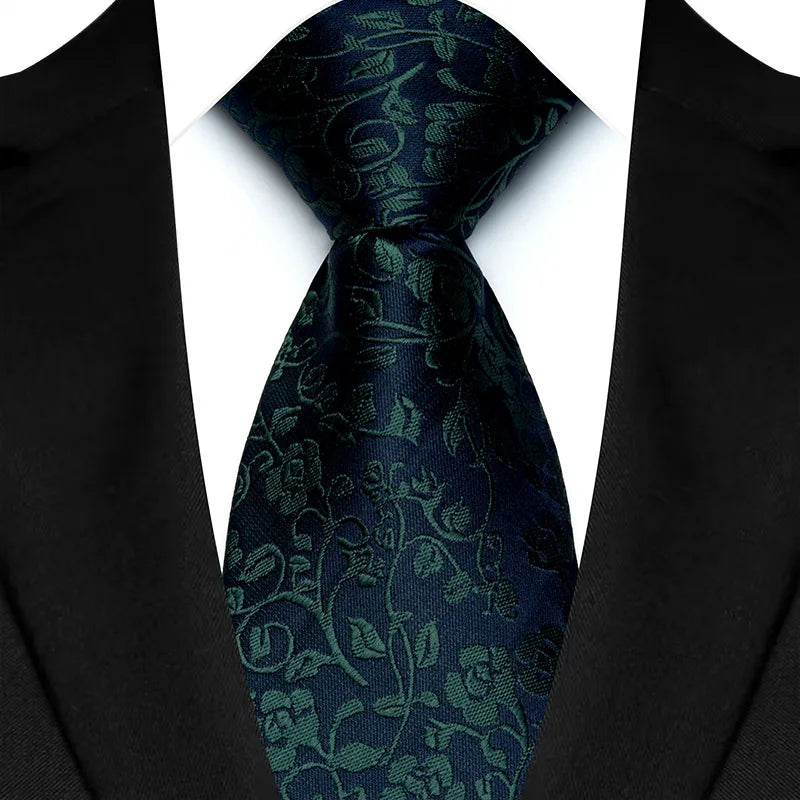 Luxury 8CM Mens Necktie Green Color Stripes Floral Solid Ties For Man Groom Jacquard Woven Neck Tie For Business Wedding Party