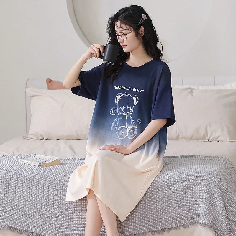 Women's  Cotton Sweet Short Sleeve Nightgown Sleep Dress Outerwear Home Clothes Dress