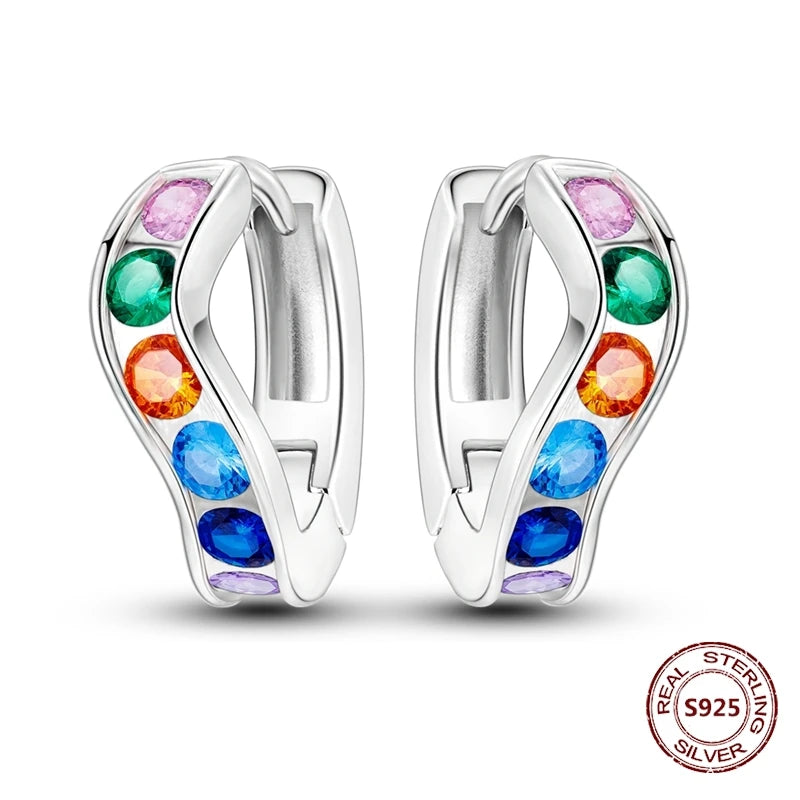 Purple Zircon Hoop Earrings 925 Sterling Silver Original U-shaped Liquid Metal Love Heart Fashion Earrings For Women Jewellery