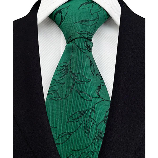 Luxury 8CM Mens Necktie Green Color Stripes Floral Solid Ties For Man Groom Jacquard Woven Neck Tie For Business Wedding Party