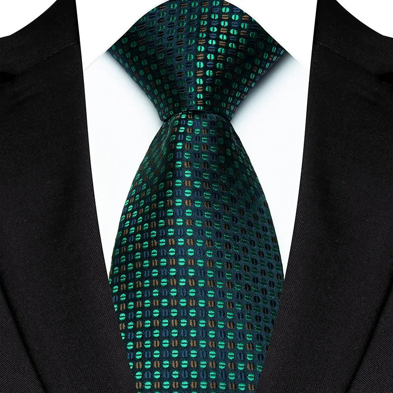 Luxury 8CM Mens Necktie Green Color Stripes Floral Solid Ties For Man Groom Jacquard Woven Neck Tie For Business Wedding Party