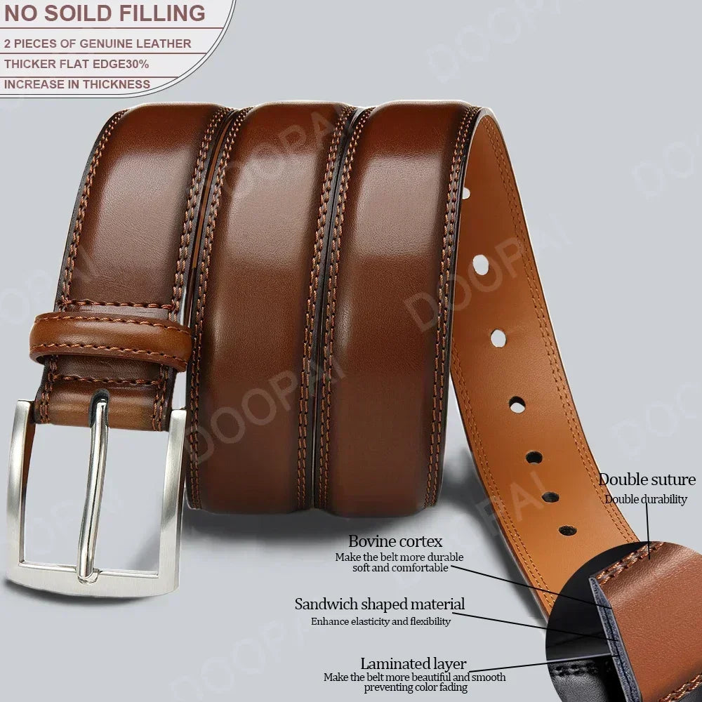 High Quality Genuine Leather LONG Large Pin Buckle Metal Automatic Buckle Male Belts Strap Male