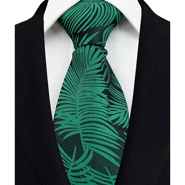 Luxury 8CM Mens Necktie Green Color Stripes Floral Solid Ties For Man Groom Jacquard Woven Neck Tie For Business Wedding Party