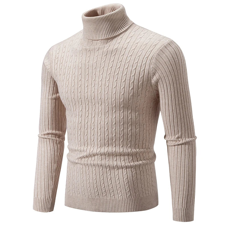 Men's High Neck Sweater Solid Color Pullover Knitted Warm Casual Turtleneck Sweatwear Woolen Mens Winter Outdoor Tops