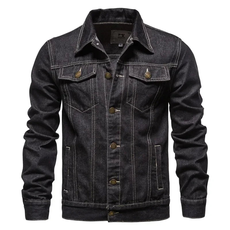 Men's Cotton Lapel Denim Jacket – Casual Solid Color Streetwear, High-Quality Slim Fit Jeans Jacket for Autumn