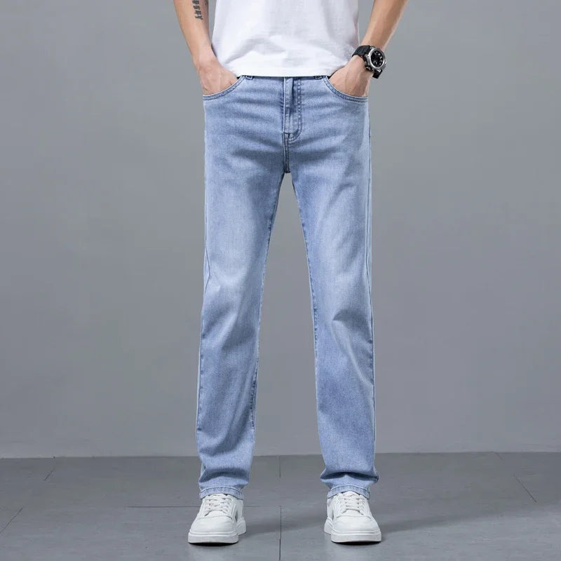 Jeans for Men Stretch Straight Comfortable Casual Denim Long Pants Classic Style Male